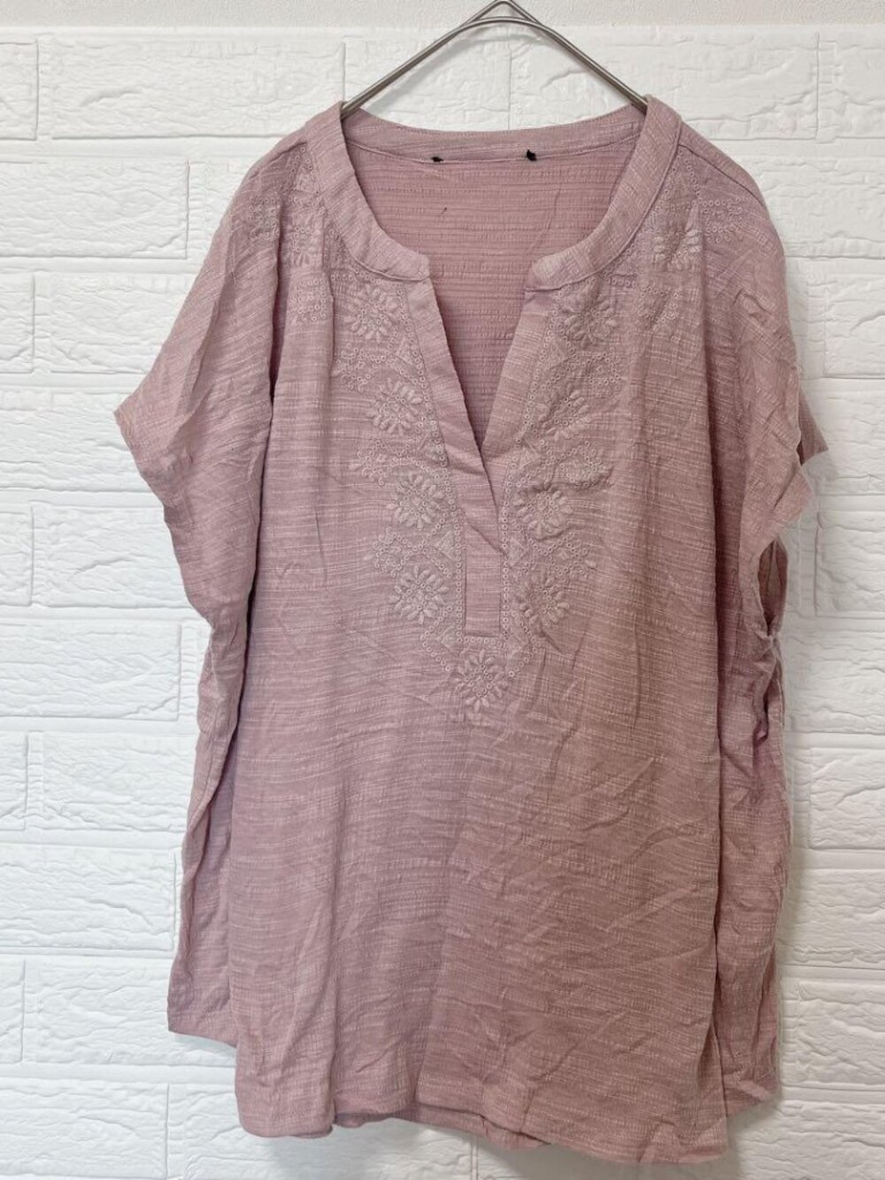 Keyho Blouse Short Sleeves Floral Embroidery Pink